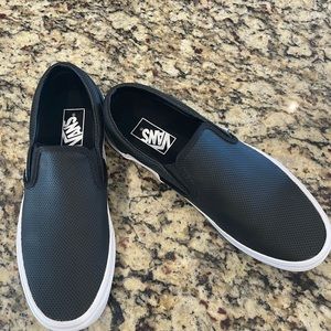New without tags! VANS black perforated leather slip ons! Gender neutral!